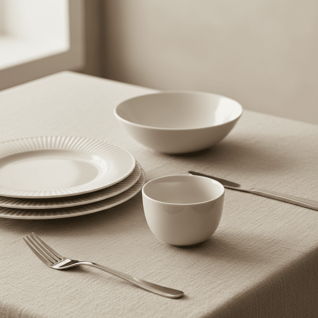 Ceramic dinner plate with hand-glazed finish on a wooden table